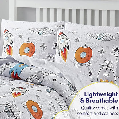 Kids Bedding Set Bed in a Bag for Boys and Girls Toddlers Printed Sheet Set and Comforter , Full, Floating in Space - LeafyLoom