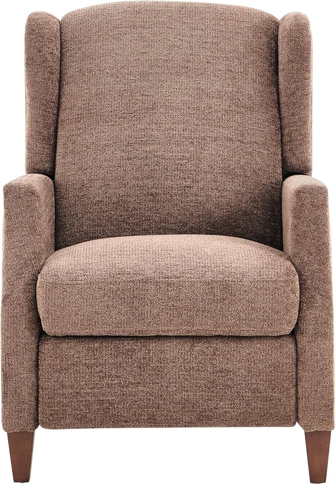 COLAMY Wingback Pushback Recliner Storage Pocket Upholstered Fabric Living Room Chair Armchair, with Wood Legs and Nailhead Trim, Light Brown - LeafyLoom