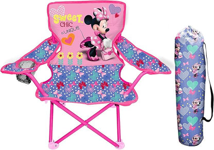 JAKKS Pacific Minnie Camp Chair for Kids, Portable Camping Fold N Go Chair with Carry Bag, Minnie - Bows - LeafyLoom