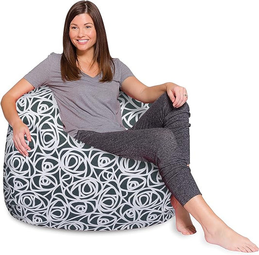 Posh Creations Bean Bag Chair for Kids, Teens, and Adults Includes Removable and Machine Washable Cover, 48in - X-Large, Canvas Roses Gray - LeafyLoom