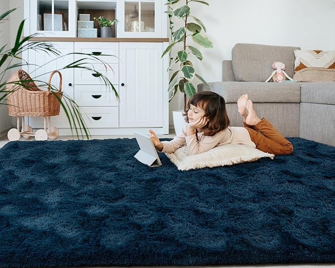 Softlife Rug for Living Room 6x9 Feet Area Rug for Bedroom Super Soft Shaggy Rugs for Kids Room Fluffy Fuzzy Carpets Long Plush Bedside Rug Nursery Christmas Home Decoration for Boys Girls, Navy Blue - LeafyLoom