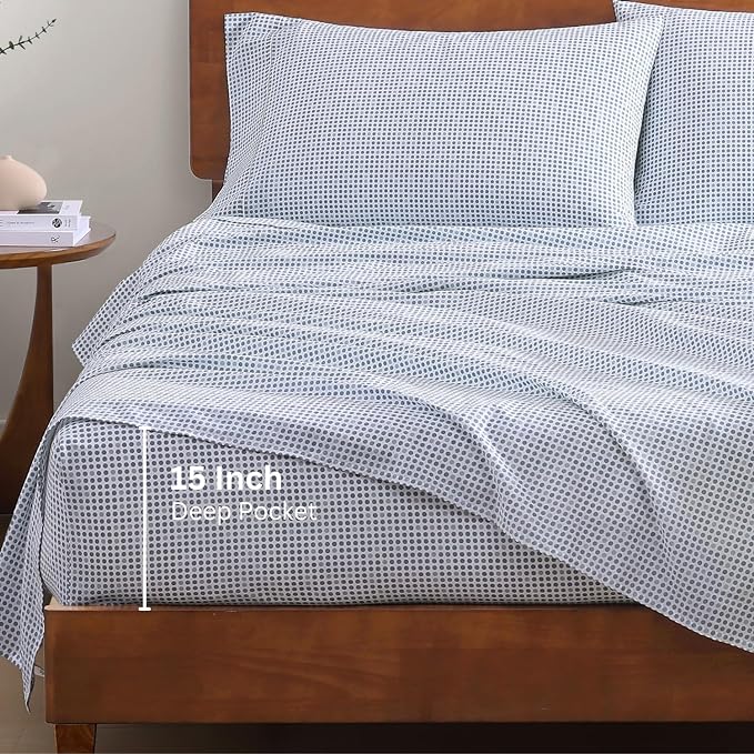 LANE LINEN 100% Organic Cotton Twin XL Sheets Set 3-Piece Pure Percale Bedsheets Soft Bedding Breathable Fits Mattress Upto 15" Deep - Polka Dot - LeafyLoom