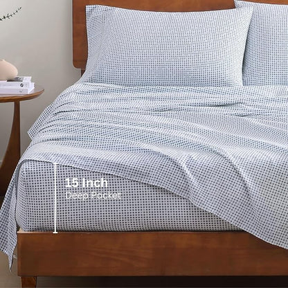 LANE LINEN 100% Organic Cotton Twin XL Sheets Set 3-Piece Pure Percale Bedsheets Soft Bedding Breathable Fits Mattress Upto 15" Deep - Polka Dot - LeafyLoom