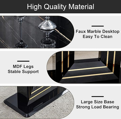 NicBex Dining Table Black Imitation Marble Pattern Desktop Black MDF Table Legs Gold Lines Black Base Suitable for Kitchen and Living Room, Black - LeafyLoom