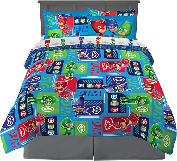 Franco Kids Bedding Super Soft Comforter and Sheet Set with Sham, 7 Piece Full Size, PJ Masks - LeafyLoom