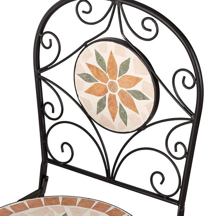 Alpine Corporation Indoor/Outdoor 3-Piece Mosaic Bistro Set Folding Table and Chairs Patio Seating, Tan - LeafyLoom