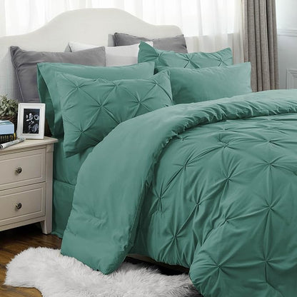 Bedsure Comforter Set Queen - Bed in a Bag Queen 7 Pieces, Bedding Sets Bed Set with Comforter, Sheets, Pillowcases & Shams (Graysih Green) - LeafyLoom