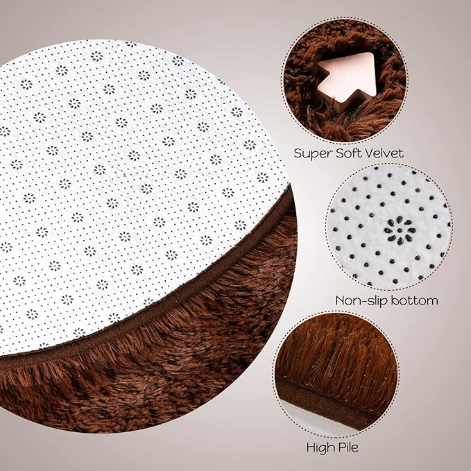 Merelax Soft Shaggy Rug for Kids Bedroom Oval 2.6'x5.3' Brown Plush Fluffy Carpet for Living Room, Furry Carpet for Teen Girls Room, Anti-skid Fuzzy Comfy Rug for Nursery Decor Cute Baby Play Mat - LeafyLoom