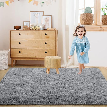 Super Soft Fluffy Shaggy Rugs 3x5 Feet for Living Room Bedroom, Fuzzy Plush Area Rugs for Girls Kids Room Nursery Home Decor, Furry Dorm Throw Rug Non-Slip Indoor Floor Carpet, Grey - LeafyLoom