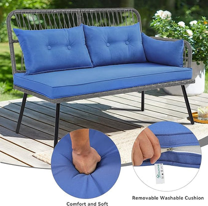 YITAHOME Patio Furniture L-Shaped Coversation Sectional Outdoor Sofa Set for Backyard, Porch with Thick Cushions Detachable Lounger, Side Table (Gray+Navy Blue) - LeafyLoom