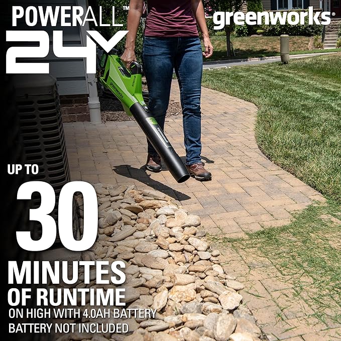 Greenworks 24V (110 MPH / 450 CFM / 125+ Compatible Tools) Cordless Brushless Axial Leaf Blower, Tool Only - LeafyLoom