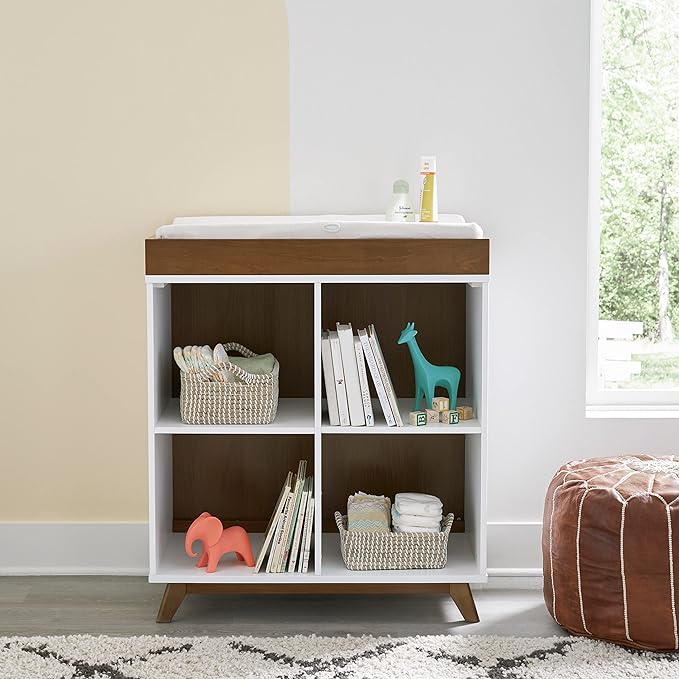 DaVinci Otto Convertible Changing Table and Cubby Bookcase in White and Walnut - LeafyLoom