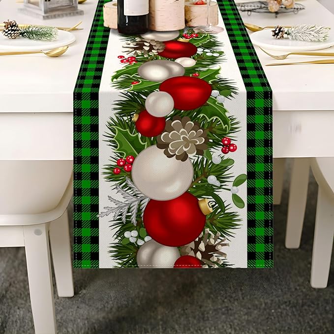 Nepnuser Black and Green Buffalo Check Plaid Christmas Table Runner 90 Inches Long Gingham Xmas Decoration Holiday Home Kitchen Decor Nepnuser