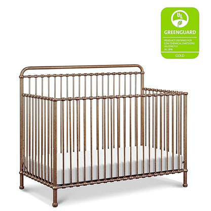 NAMESAKE Winston 4-in-1 Convertible Metal Crib in Vintage Gold, Greenguard Gold Certified - LeafyLoom