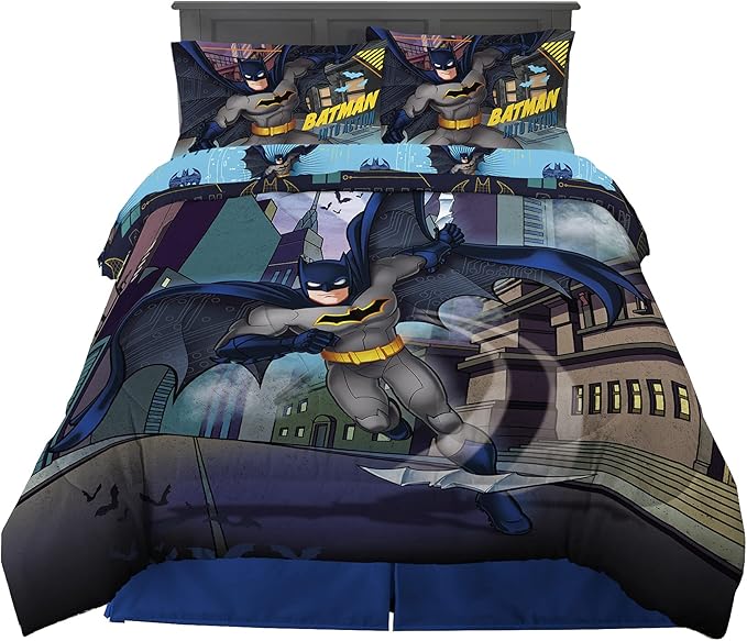 Franco Kids Bedding Super Soft Comforter and Sheet Set, 5 Piece Full Size, Batman - LeafyLoom