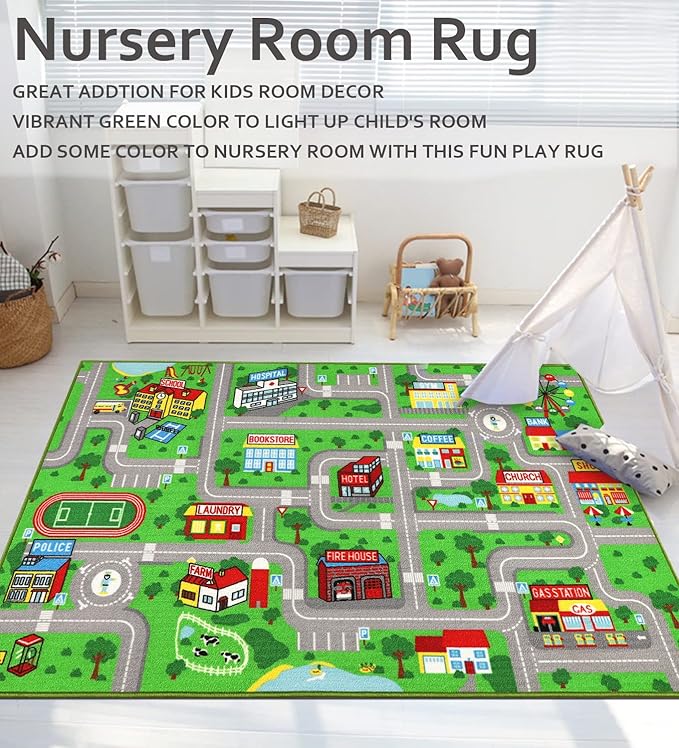 Kids Playroom Rug City Life Playmat Kids Rug for Hot Wheels Car 5.2'x3'3" City Map Traffic Road Learning Educational Area Rug Carpet for Children Bedroom Nursery Room Game - LeafyLoom