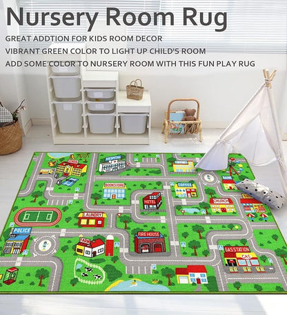 Kids Playroom Rug City Life Playmat Kids Rug for Hot Wheels Car 5.2'x3'3" City Map Traffic Road Learning Educational Area Rug Carpet for Children Bedroom Nursery Room Game - LeafyLoom