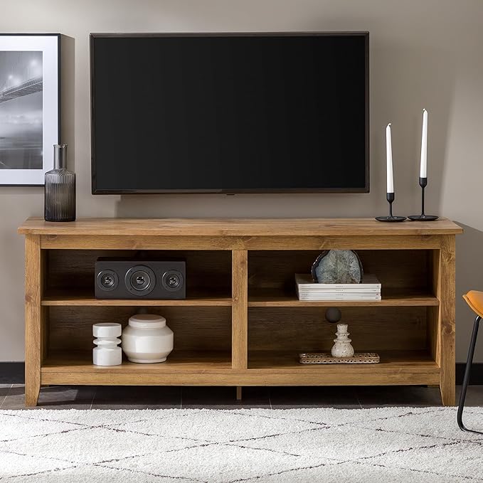 Walker Edison Wren Classic 4 Cubby TV Stand for TVs up to 65 Inches, 58 Inch, Barnwood - LeafyLoom