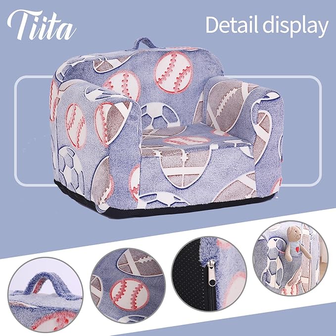 Tiita Kids Sofa, Chirldren Couch with Carrying Handle & Side Pockets, Kids Foam Chair, Toddler Armrest Chair,Kids Read Sofa for Girl Or Boy(Ball) - LeafyLoom