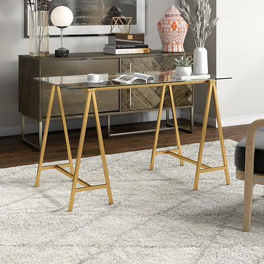 Tulsa Rectangular 48" Wide Desk in Brass - LeafyLoom