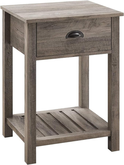 Walker Edison Farmhouse Square Side Accent Table Set-Living-Room Storage End Table with Storage Door Nightstand Bedroom, 18 Inch, Grey Wash - LeafyLoom