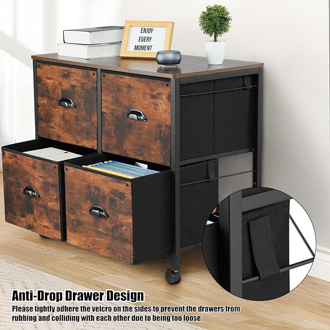 TOPSKY 4 Drawers Mobile Fabric Lateral File Cabinet with Casters for Letter SIze File (Rustic Brown) - LeafyLoom