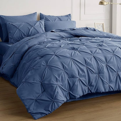 Bedsure California King Comforter Set Slate Blue - Cal King Bed Set 7 Pieces, Pinch Pleat Cali King Bedding Set with Comforter, Sheets, Pillowcases & Shams - LeafyLoom