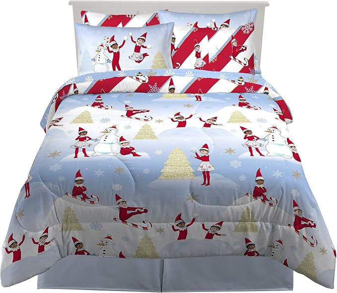 Franco Kids Bedding Soft Comforter and Sheet Set with Sham, 7 Piece Full Size, Elf on the Shelf - LeafyLoom