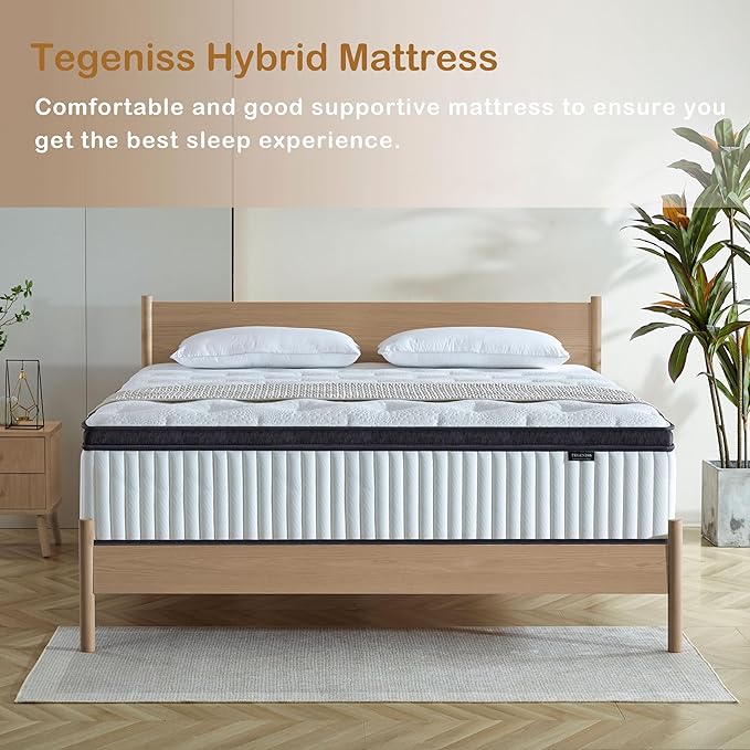 Queen Mattress, 12 Inch Innerspring Hybrid Mattress in a Box with Gel Memory Foam, Individually Wrapped Encased Coil Pocket Spring Mattress, Pressure Relief, Medium Firm Support, 60"*80"*12" - LeafyLoom