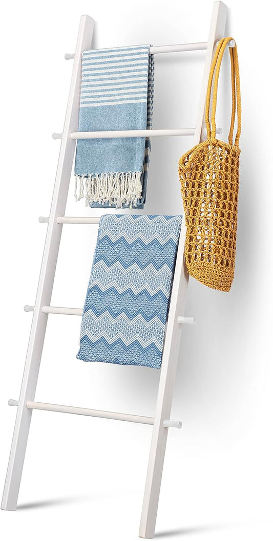 5 Ft Wooden Blanket Ladder Farmhouse - Quilt Ladder for Bedroom - Wood Ladder Decor - Decorative Ladder for Blankets - Easy to Assemble - Farmhouse Ladder Blanket Holder - Wooden Ladder for Blankets - LeafyLoom