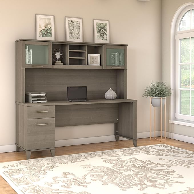 Bush Furniture Somerset 72W Office Desk with Drawers and Hutch in Ash Gray - LeafyLoom