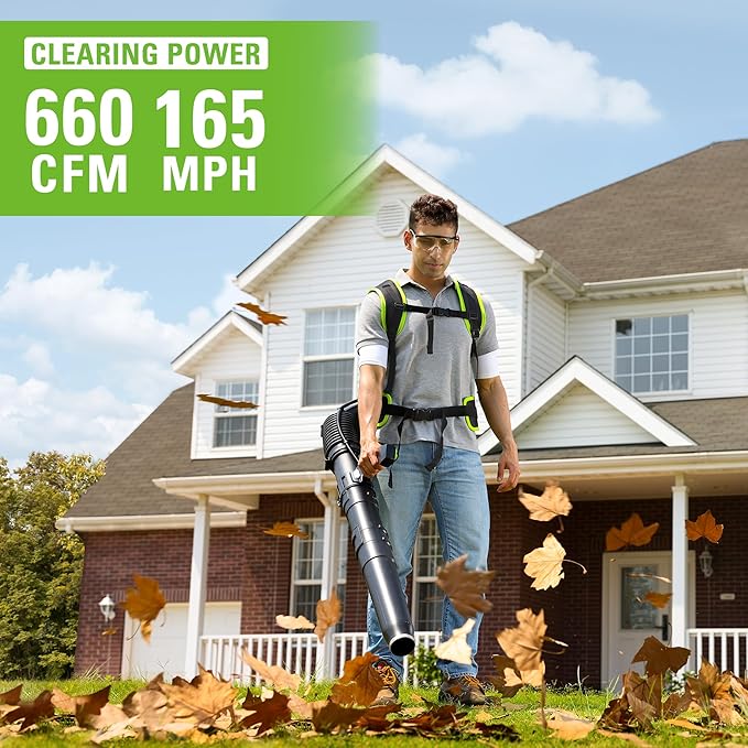 Greenworks 40V (165 MPH / 660 CFM / 75+ Compatible Tools) Cordless Brushless Backpack Leaf Blower, 8.0Ah Battery and Charger Included, Green - LeafyLoom