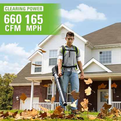 Greenworks 40V (165 MPH / 660 CFM / 75+ Compatible Tools) Cordless Brushless Backpack Leaf Blower, 8.0Ah Battery and Charger Included, Green - LeafyLoom