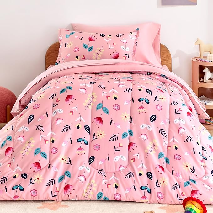 SLEEP ZONE Kids Bedding Full/Queen Comforter Set - Cute Printed for Boys, Girls, Teens, Super Soft, Fade Resistant (Pink Flower, Full/Queen) - LeafyLoom