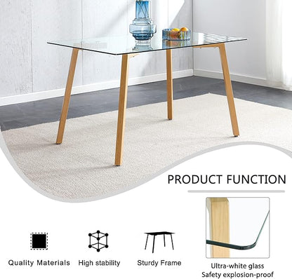 NicBex Glass Dining Table Modern Minimalist Rectangle Suitable for 4-6 People Equipped with 0.31 "Tempered Glass Tabletop and Metal Legs Writing Desk for Kitchen Dining Room, Transparent - LeafyLoom