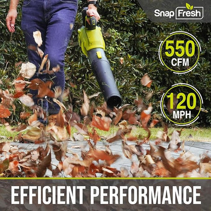 SnapFresh Cordless Leaf Blower - 550CFM Brushless Electric Leaf Blower with 4.0 Ah Battery and Fast Charger - Lightweight 20V Yard and Garden Blower for Lawn Care… - LeafyLoom