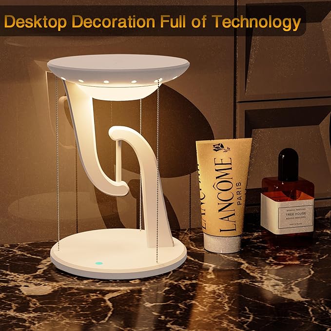 Night Light Wireless Charger Lamp,Ambient Light,LED Desk Lamp with Wireless Charger,Balance Magnetic Suspension Desk Light Creative Fun Bedside Lamp,Anti-Gravity Bedroom Table Lamp 3-Level Brightness - LeafyLoom