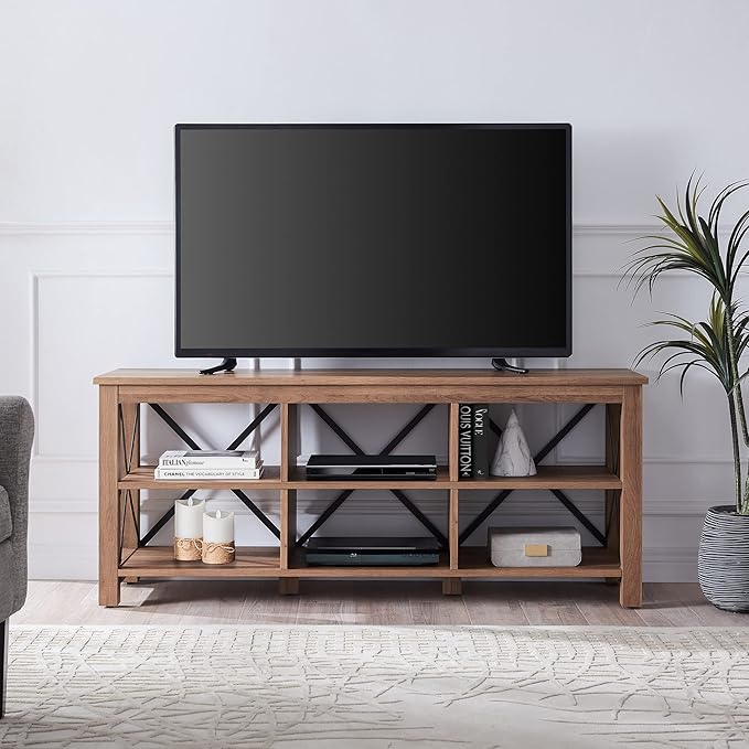 Henn&Hart Rectangular TV Stand for TV's up to 65" in Golden Brown, TV Stands for the Living Room - LeafyLoom