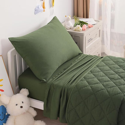 NTBAY Toddler Bedding Set - 4 Piece Soft and Breathable Crib Bedding Set for Boys and Girls, Includes Quilted Comforter, Fitted Sheet, Flat Top Sheet and Envelope Pillowcase, Olive Green - LeafyLoom