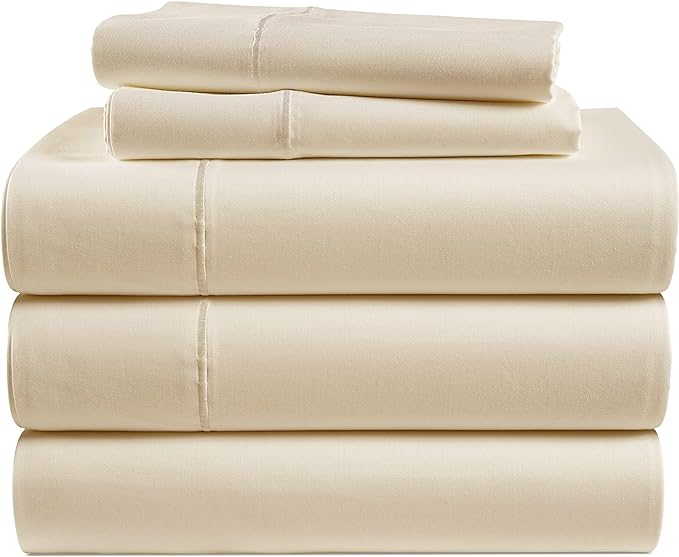 LANE LINEN Split King Sheets for Adjustable Beds - 1000 Thread Count 5 Piece Set 100% Egyptian Cotton Sateen Weave Cool Breathable & Soft 2 Fitted Fits Upto 17" Deep Pockets Ivory - LeafyLoom