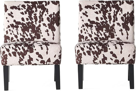 Christopher Knight Home Kassi Fabric Accent Chairs, 2-Pcs Set, Milk Cow - LeafyLoom