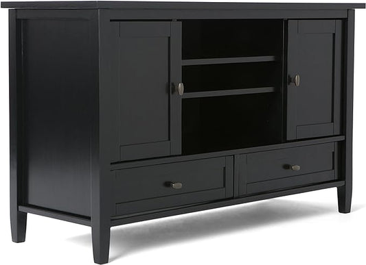 SIMPLIHOME Warm Shaker SOLID WOOD 47 Inch Wide Transitional TV Media Stand in Black For TVs up to 52 Inches, For The Living Room and Entertainment Center - LeafyLoom