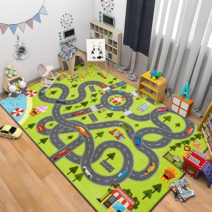 HOMORE Kids Play Mat Rug, Fun and Educational City Play Rug for Hot Wheels Track Racing and Toys, Kids Carpet Playmat Area Rug for Children Bedroom Play Room Nursery, 4x6 Feet - LeafyLoom