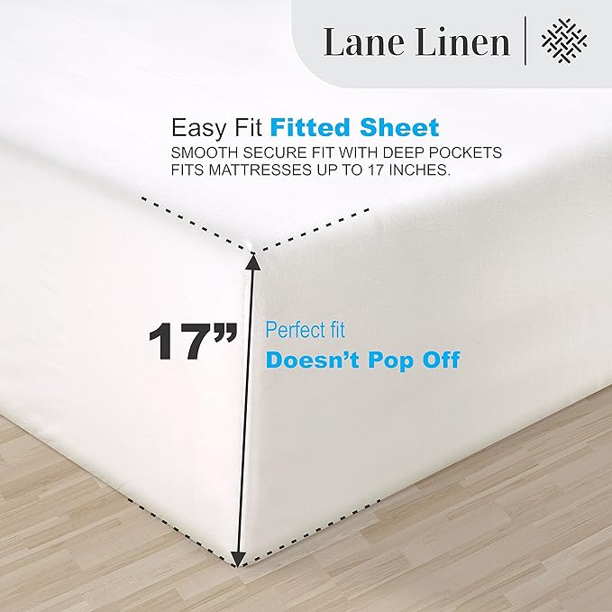 LANE LINEN 100% Egyptian Cotton Bed Sheets - 1000 Thread Count 4-Piece White Full Set Bedding Sateen Weave Luxury Hotel 16" Deep Pocket (Fits Upto 17" Mattress) - LeafyLoom