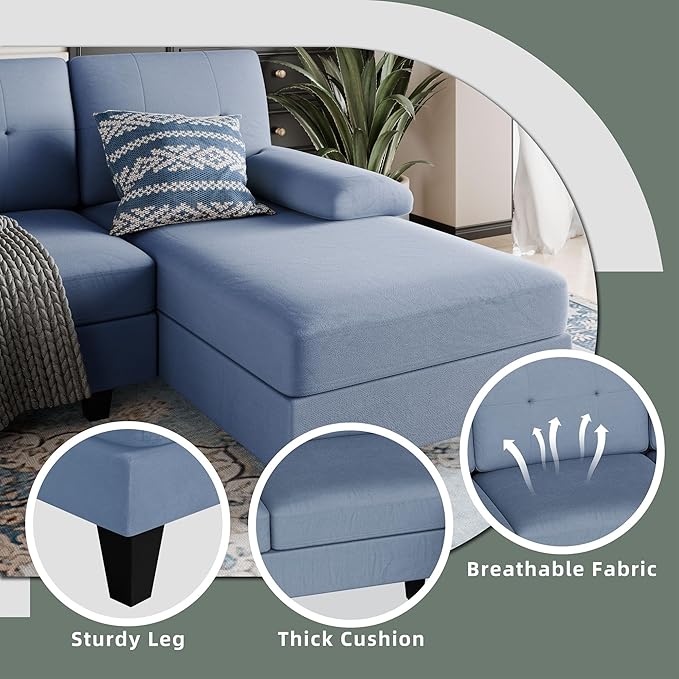 Shintenchi Sectional Couches for Living Room, U Shaped Sofa Couch with Double Chaise, 4-Seat Living Room Furniture Sets with Soft Cushion & Linen Fabric, Blue - LeafyLoom