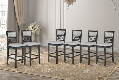 New Classic Furniture Gia Counter Dining Chair (Set of Six), Light Gray Fabric Upholstered Seat & Back Rest, Gray - LeafyLoom