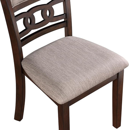 New Classic Furniture Gia Dining Chair (Set of Six), Light Brown Fabric Upholstered Seat & Back Rest, Cherry Brown - LeafyLoom