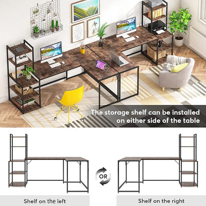 79 Inch Reversible L-Shaped Desk, Large Corner Computer Desk with 5 Tier Storage Shelves - LeafyLoom