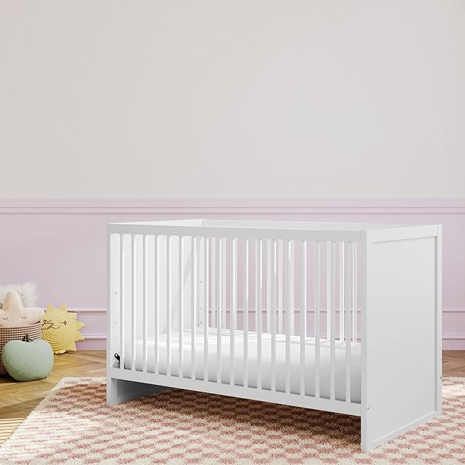 Storkcraft Calabasas 3-in-1 Convertible Crib (White) – GREENGUARD Gold Certified, Fits Standard Crib Mattress, Converts to Toddler Bed, Modern Style, Easy 30-Minute Assembly - LeafyLoom