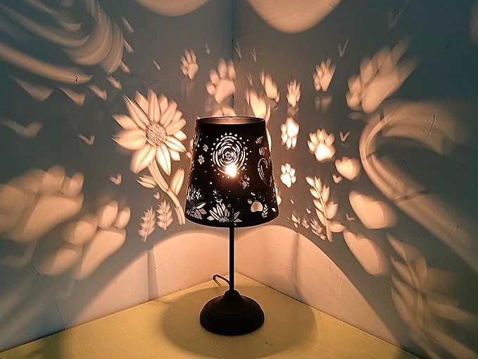 Touch Mini Table Lamp, Dimmable Touch Bedside Lamp, Black Metal Cutout Lampshade, Decoration Desk Lamp - LeafyLoom